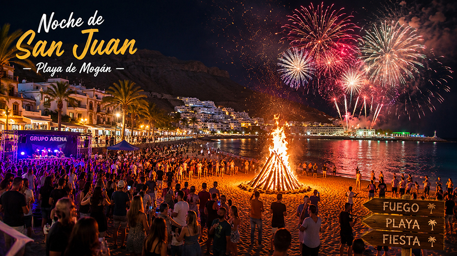 Noche de San Juan in Playa de Mogán: Vuurwerk & feest op het strand